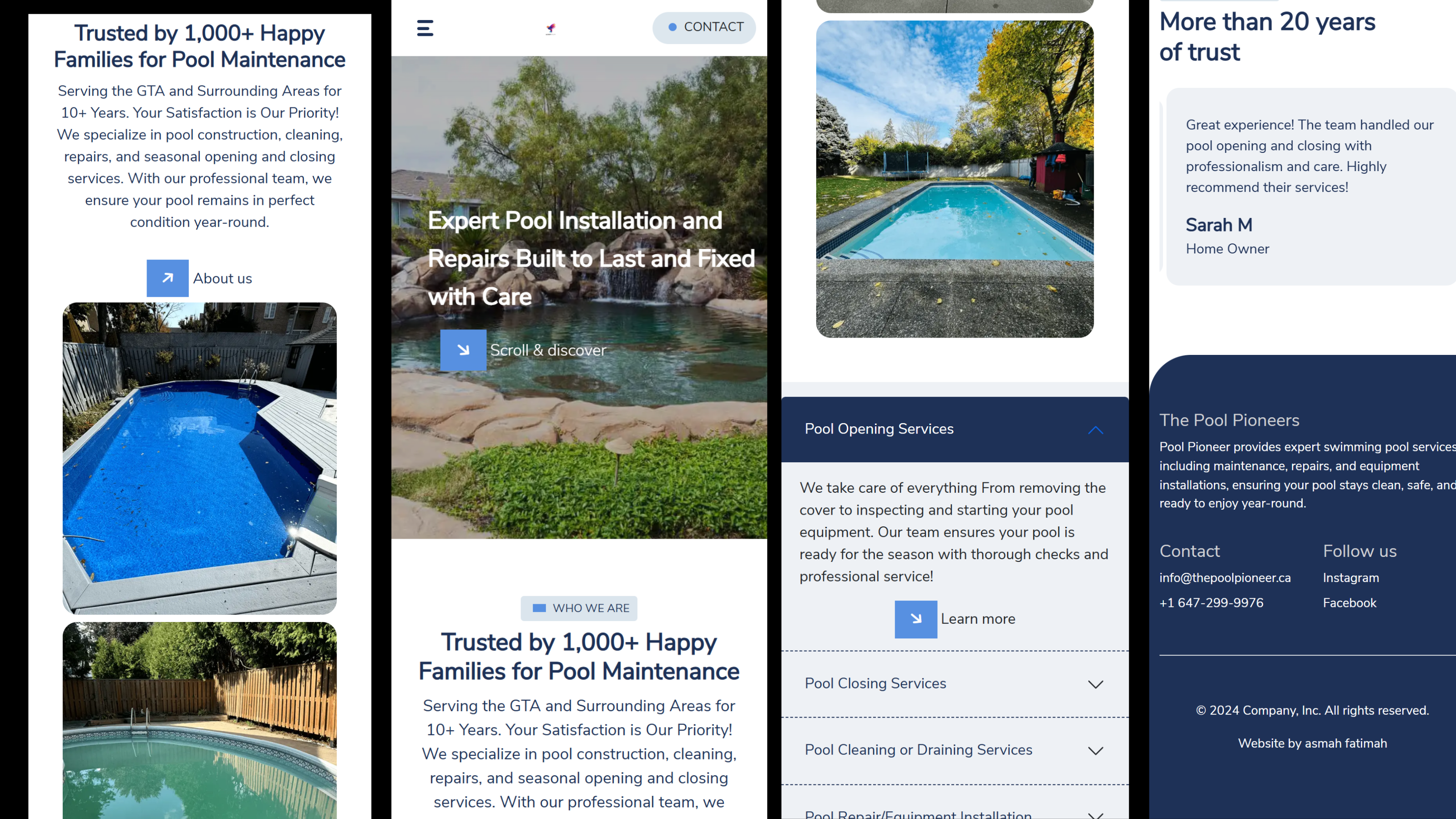 Mobile friendly and responsive website layout for The Pool Pioneer, a Canadian pool supplies company