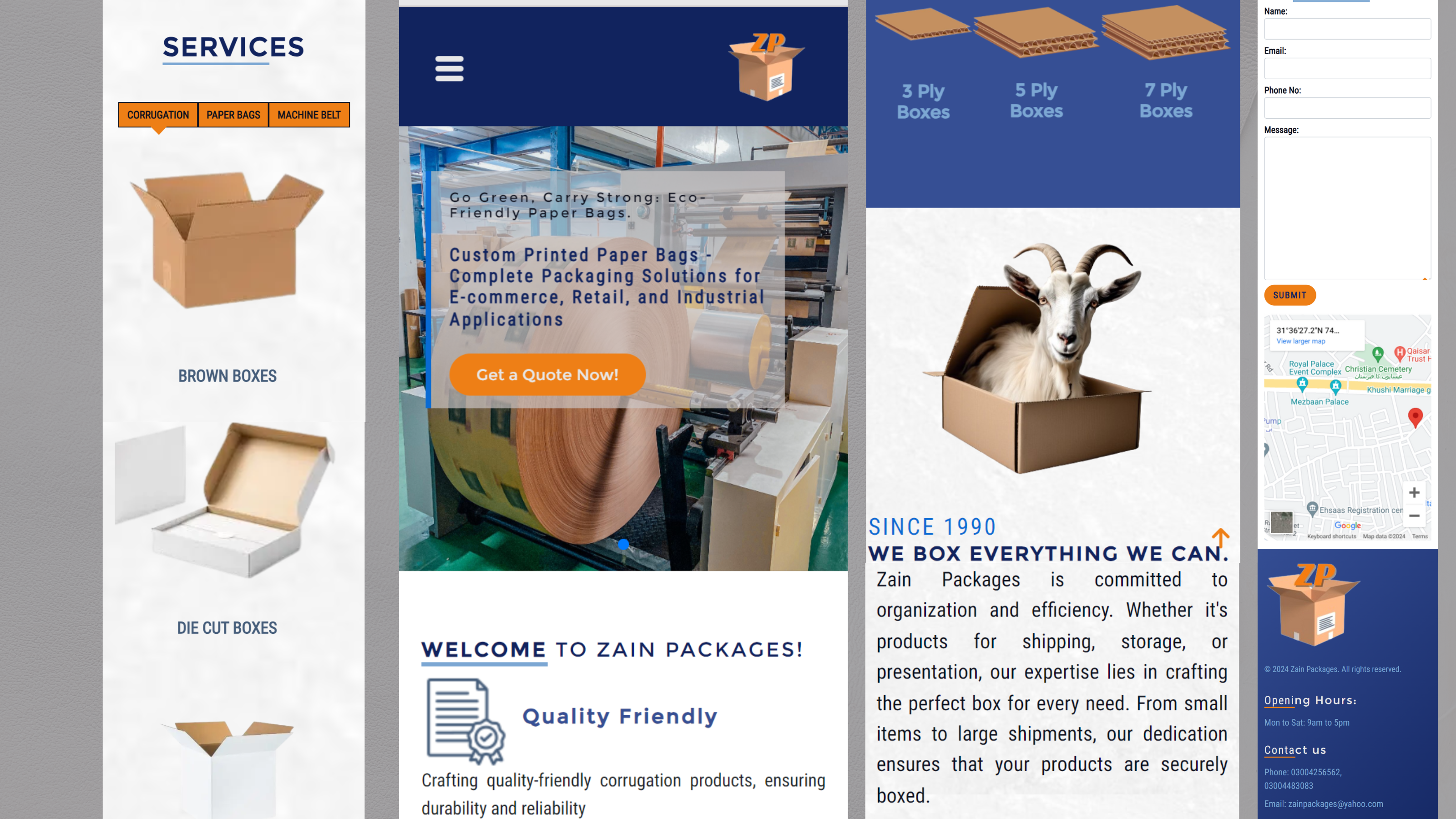 Mobile-friendly and responsive website layout for Zain Packages, a custom packaging solutions company