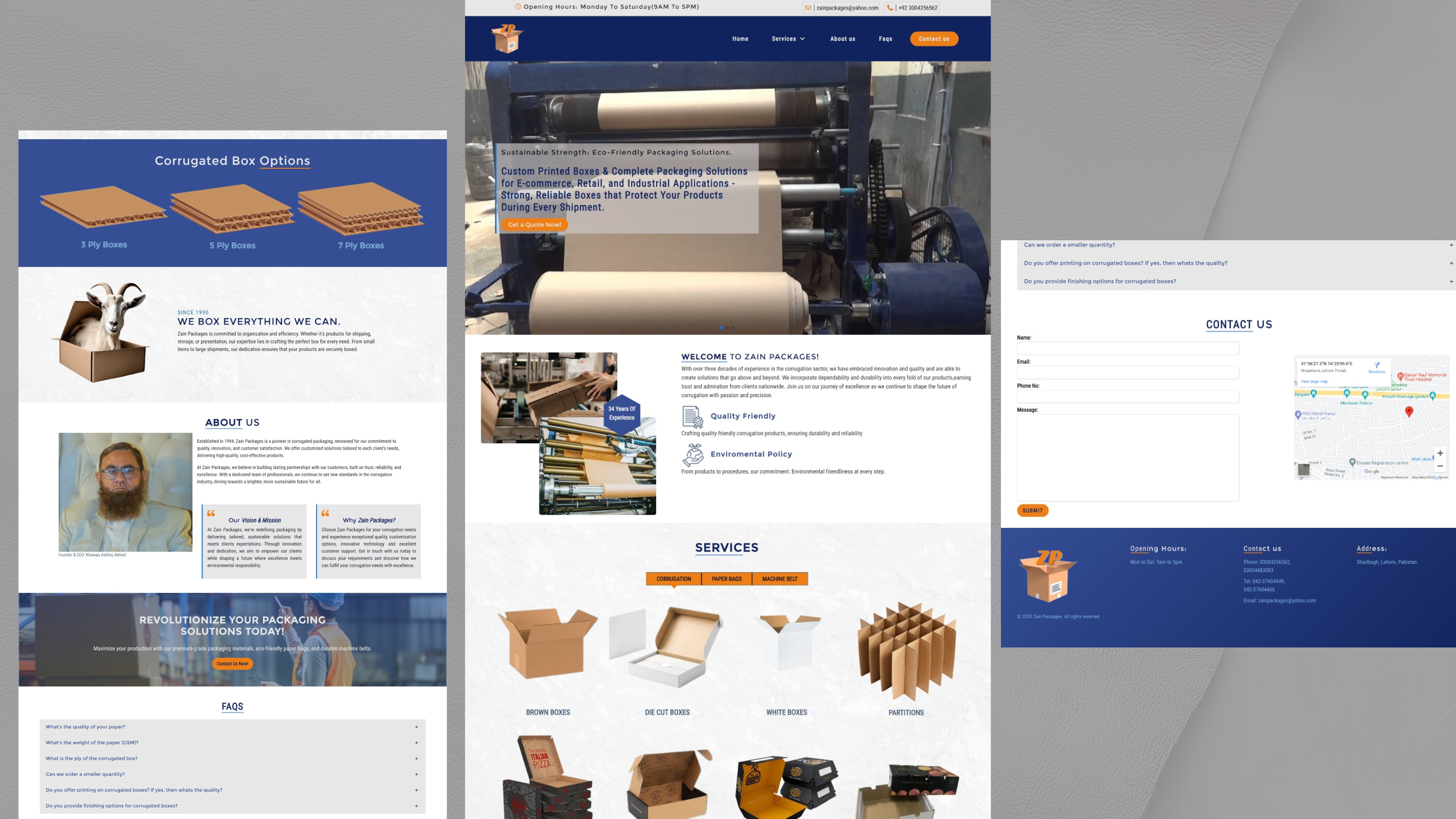 Informational and lead generating website design for Zain Packages, a leading packaging solutions company based in pakistan